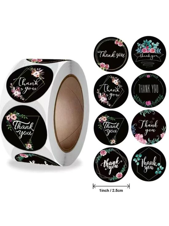 Other - 500 Roll Black Floral Thank You Stickers PRICE IS FIRM